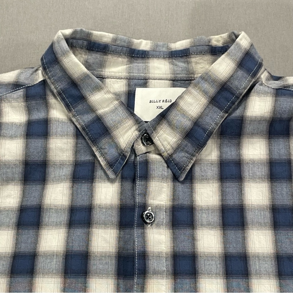 Billy Reid Standard Fit Plaid Checkered Button Down Shirt; Green/Cream - Men XXL - Picture 2 of 16